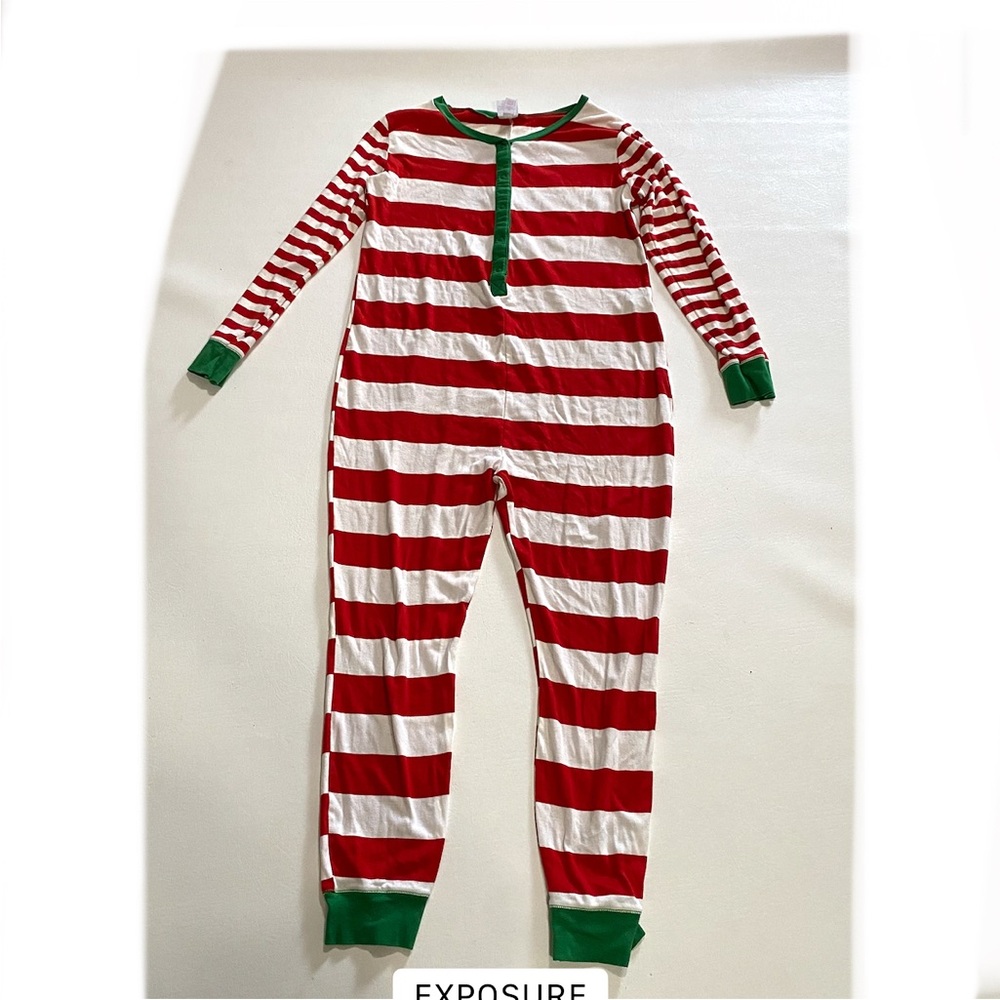 Striped Red & White Adult XL unisex Christmas 1-Piece pajamas